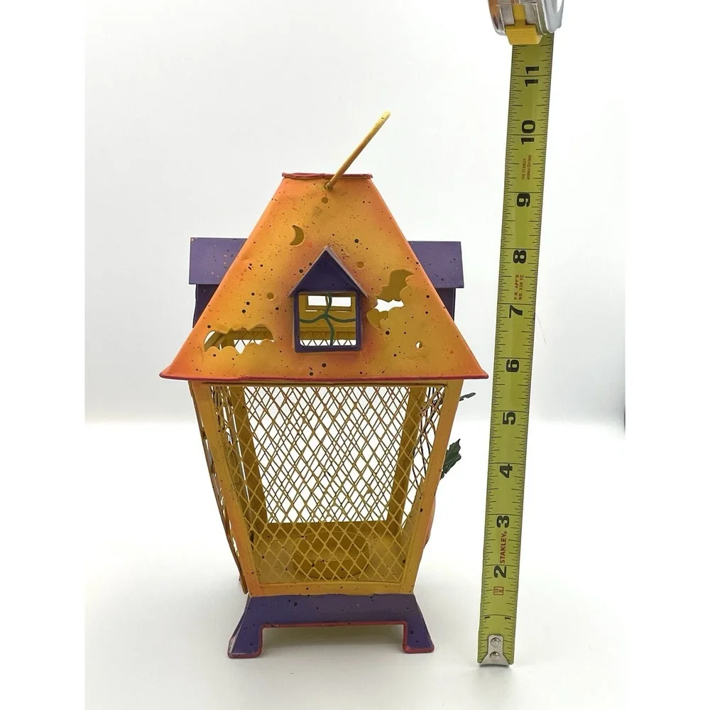 VTG‎ Halloween Lantern Tealight Candle Holder Spooky Hollow Metal Cage 2001